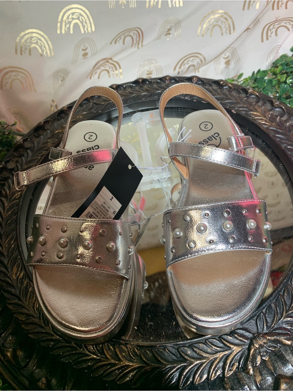 art class Metallic Silver Studded Girls Sandals